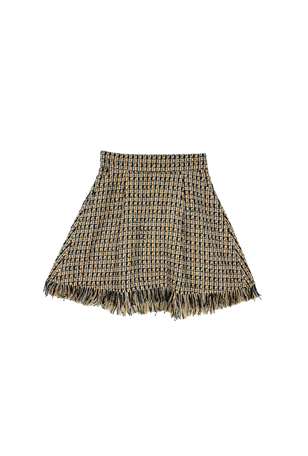 Outdoor Flex SAMPLE - Fringed MINI Skirt - Black & Blush Tweed