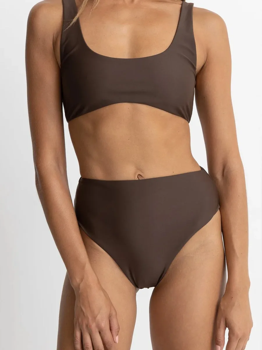 No Iron AntiPillingFabric CLASSIC HI WAIST PANT - CHOCOLATE