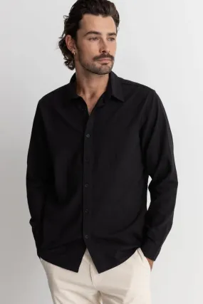 Classic Linen Long Sleeve Shirt Black ZipperedPockets