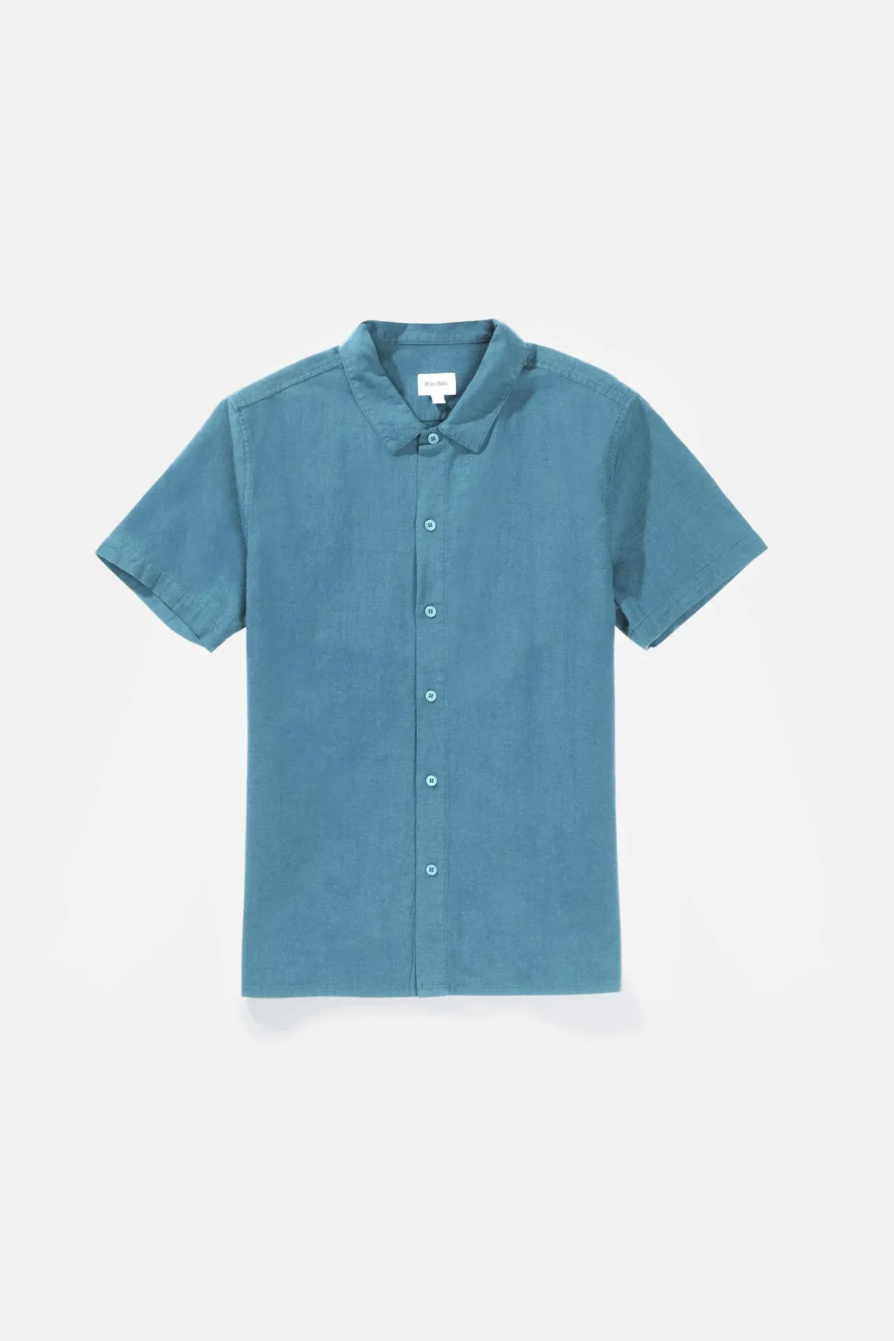 Classic Linen Short Sleeve Shirt Mineral Blue Wrinkle Resistant Textile OdorResistant Treatment