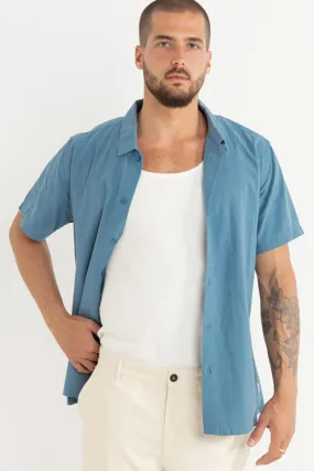StretchFit Design Classic Linen Short Sleeve Shirt Mineral Blue