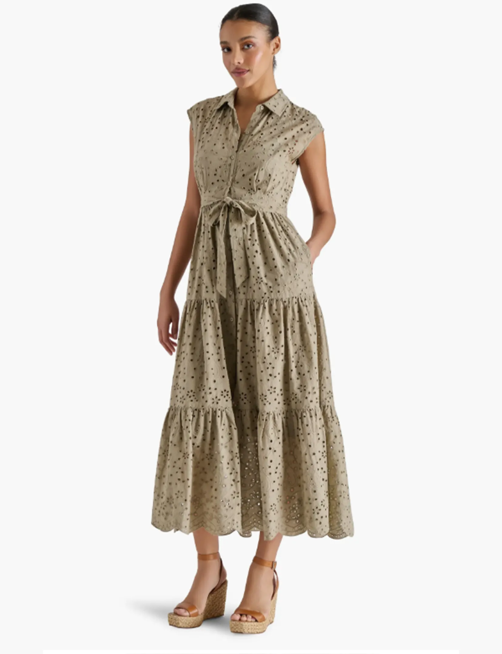 Vintage-Inspired Perfect Day-to-Night Clover Dress, Silver Sage