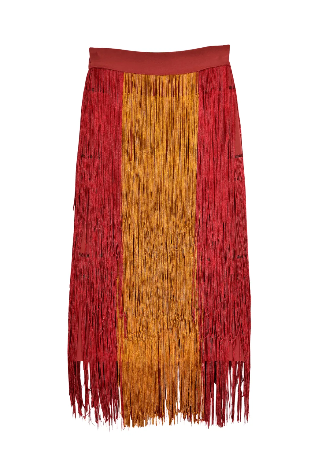 Effortless Design Color Block Fringe Skirt- Rust