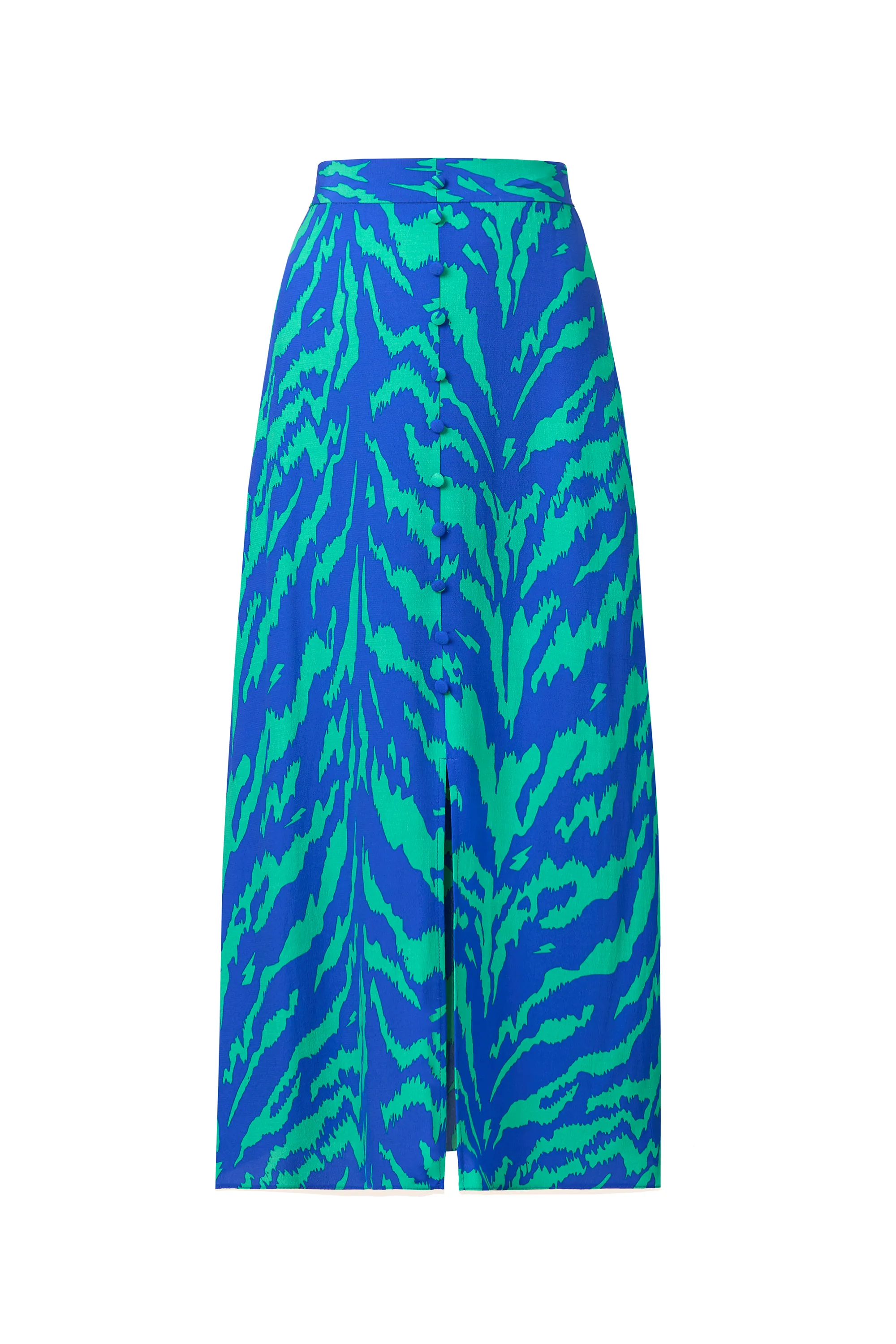 Blue with Green Tiger Button Through Skirt Travel Ease