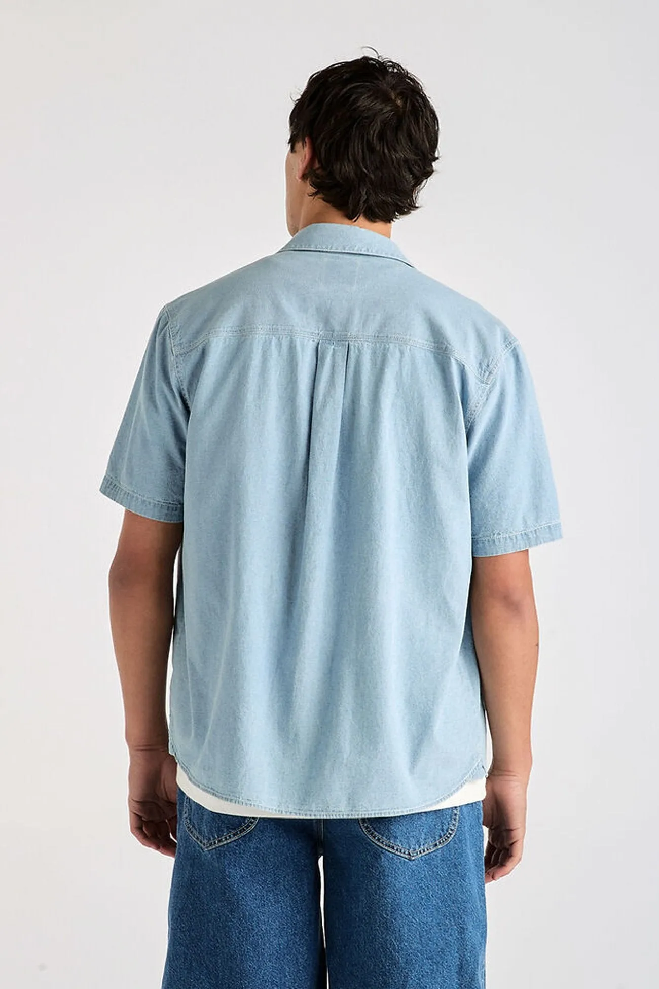 ConvertibleCollarSystem Lee Workers Short Sleeve Shirt Washed Chambray