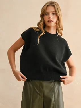 LOOSE FIT SHORT SLEEVE SWEATER - BLACK Antibacterial