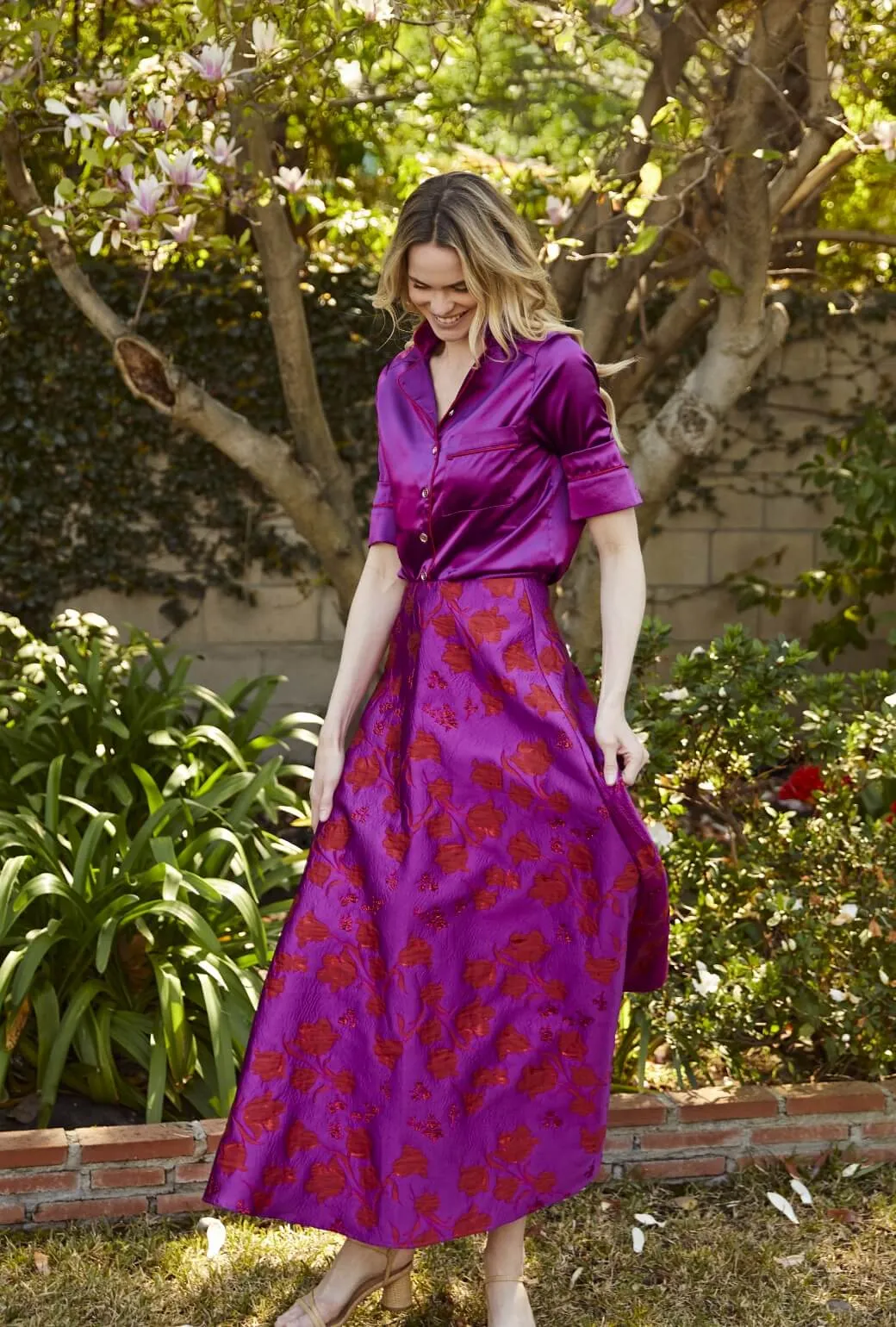Decorative stitching Adjustable Belt Loops The Laura Skirt MAXI - Rani Pink