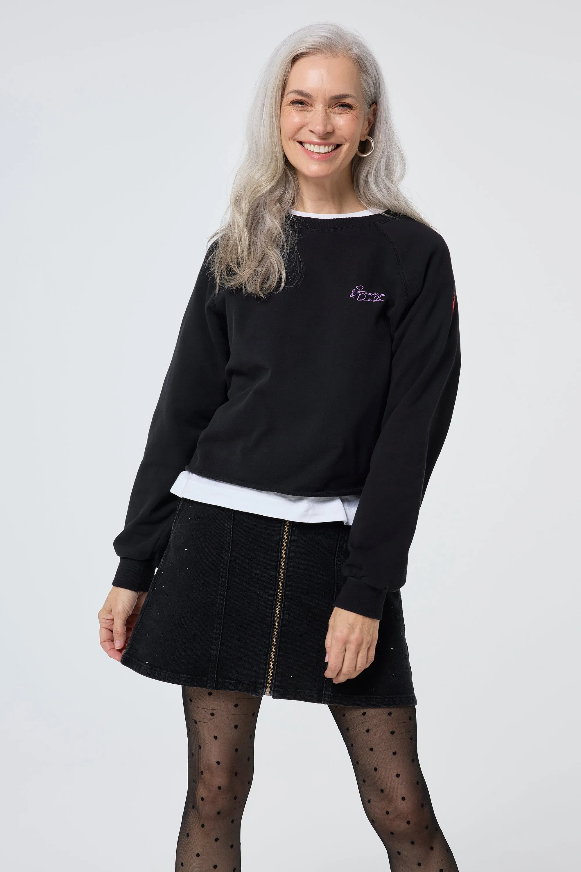 Core Fit Easy iron Washed Black Cropped Sweatshirt