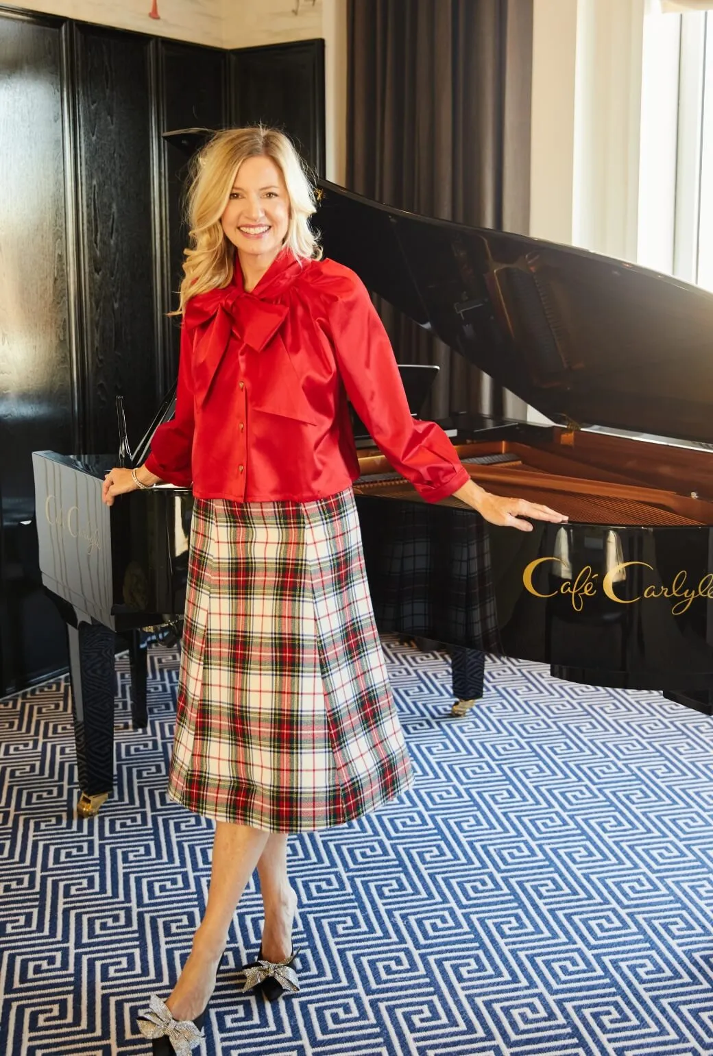 Comfort Flex Anti Friction Lining Holiday Guest Skirt MIDI - Stewart Plaid