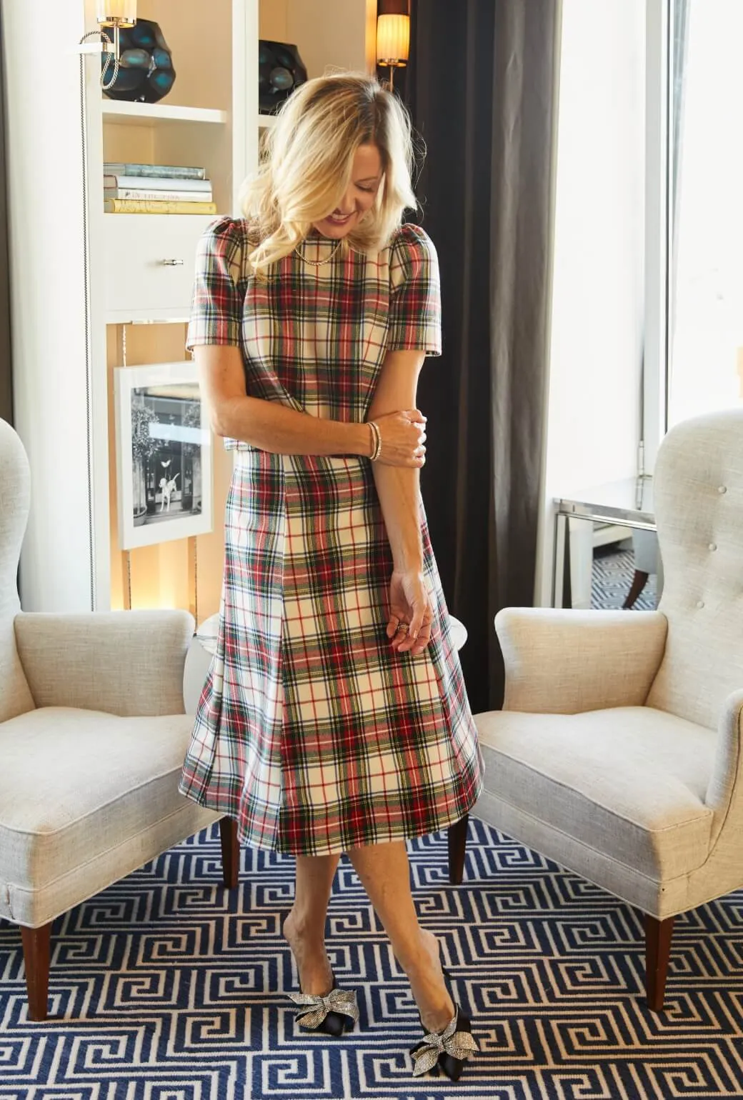 Anti Snag Threading Sophisticated Look Holiday Guest Skirt MIDI - Stewart Plaid