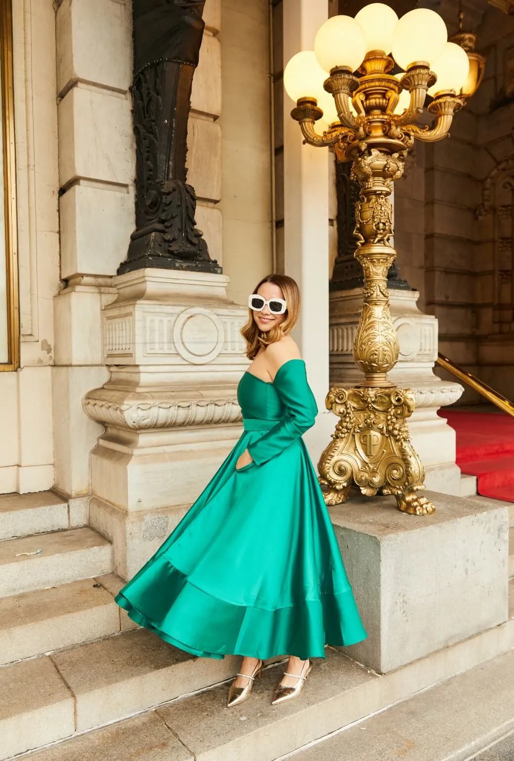 Layer Fit DoubleLayeredFabric Buru x Old Soul Etiquette Lucinda Skirt - Green Satin & Twill
