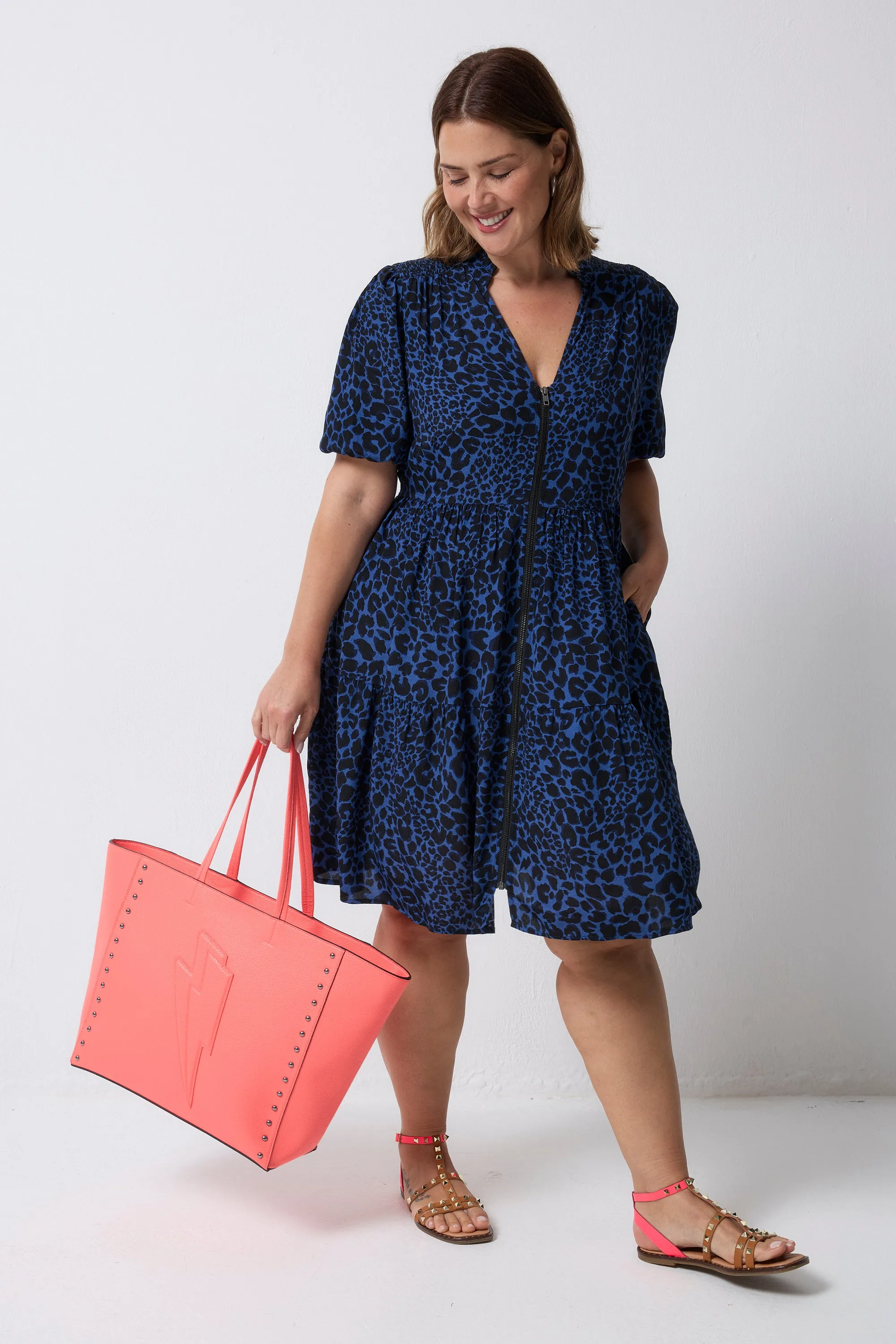CrinkleResistantWeave Classic sheath dress Navy with Black Rock and Roll Leopard Zip Detail Tiered Short Dress