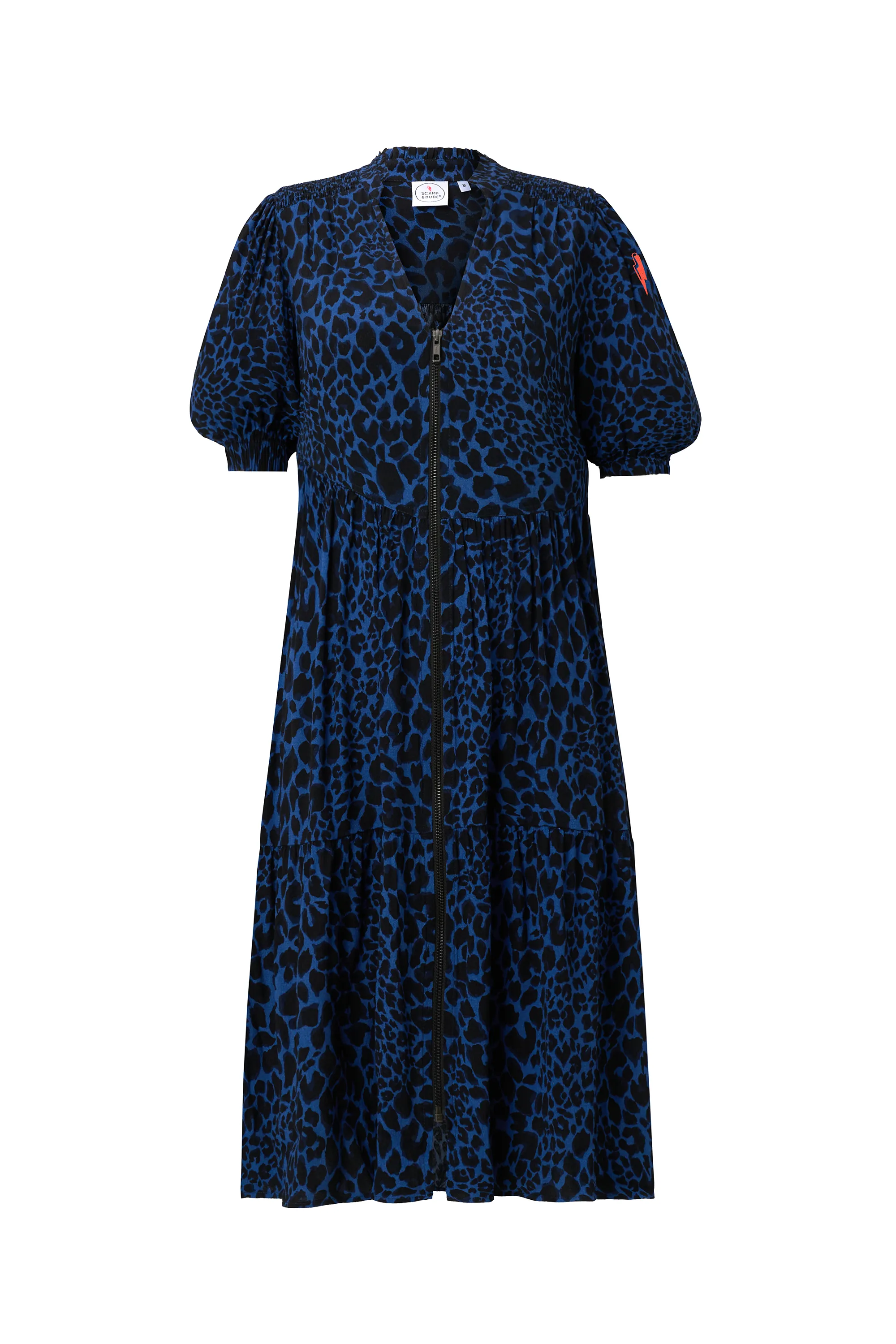 Navy with Black Rock and Roll Leopard Zip Detail Tiered Short Dress Calm Fit