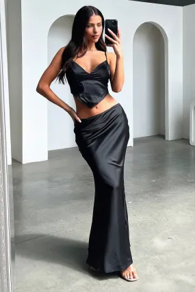 Floral Pattern Adira Maxi Skirt - Black