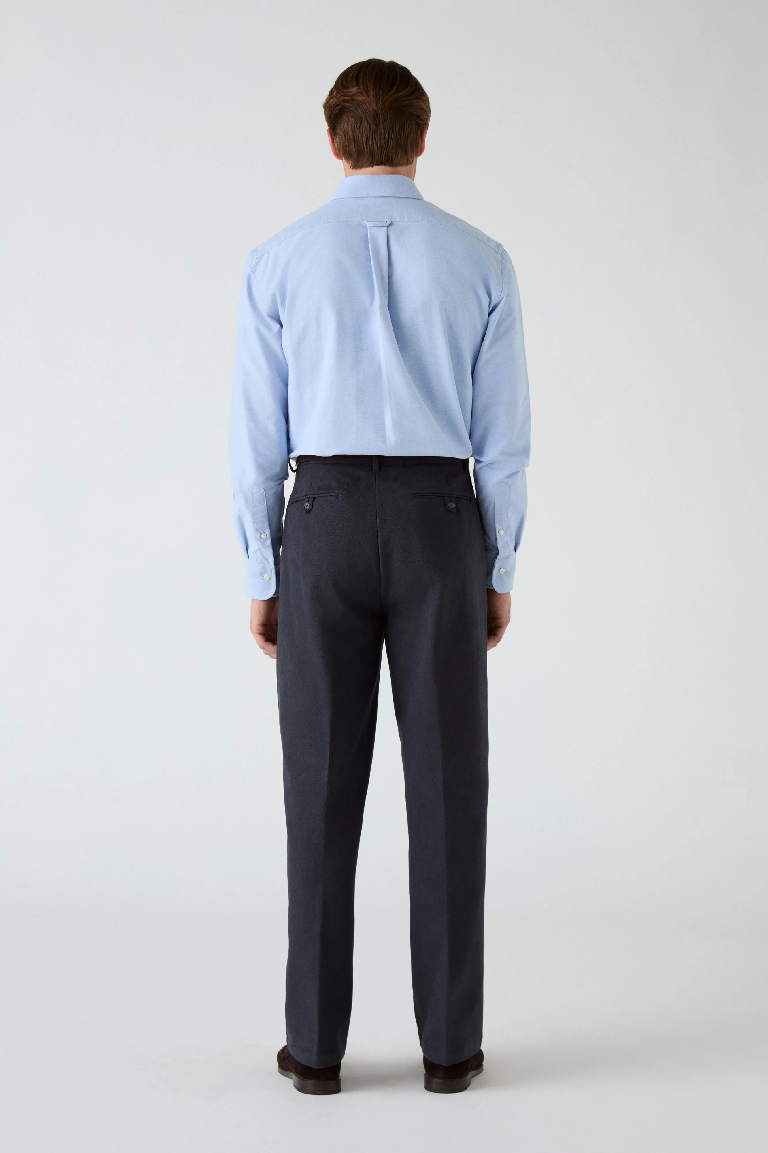 Curved Waistline Antonello Cotton Trousers - Navy