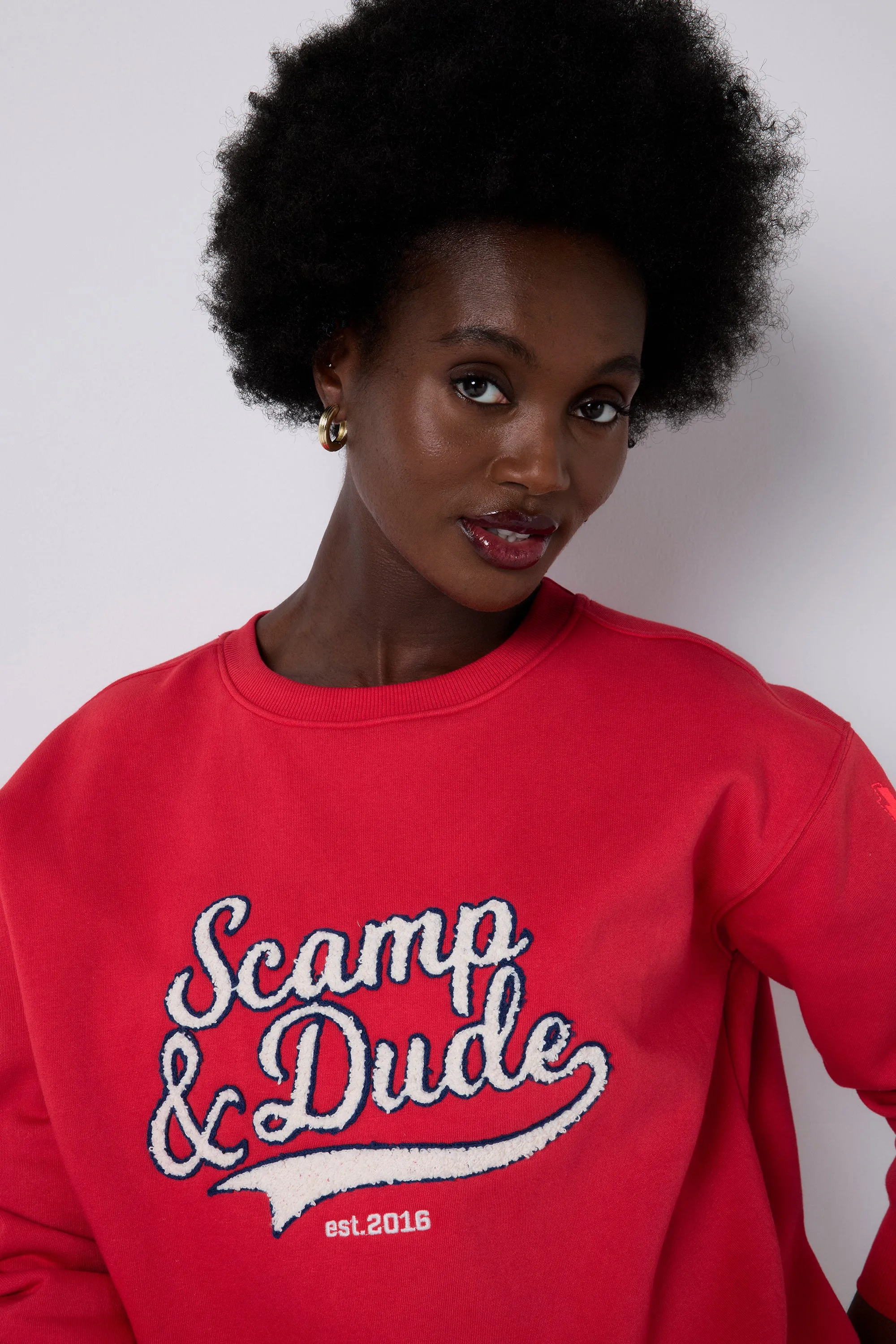 Red Varsity Scamp & Dude Oversized Sweatshirt product abstract mystery