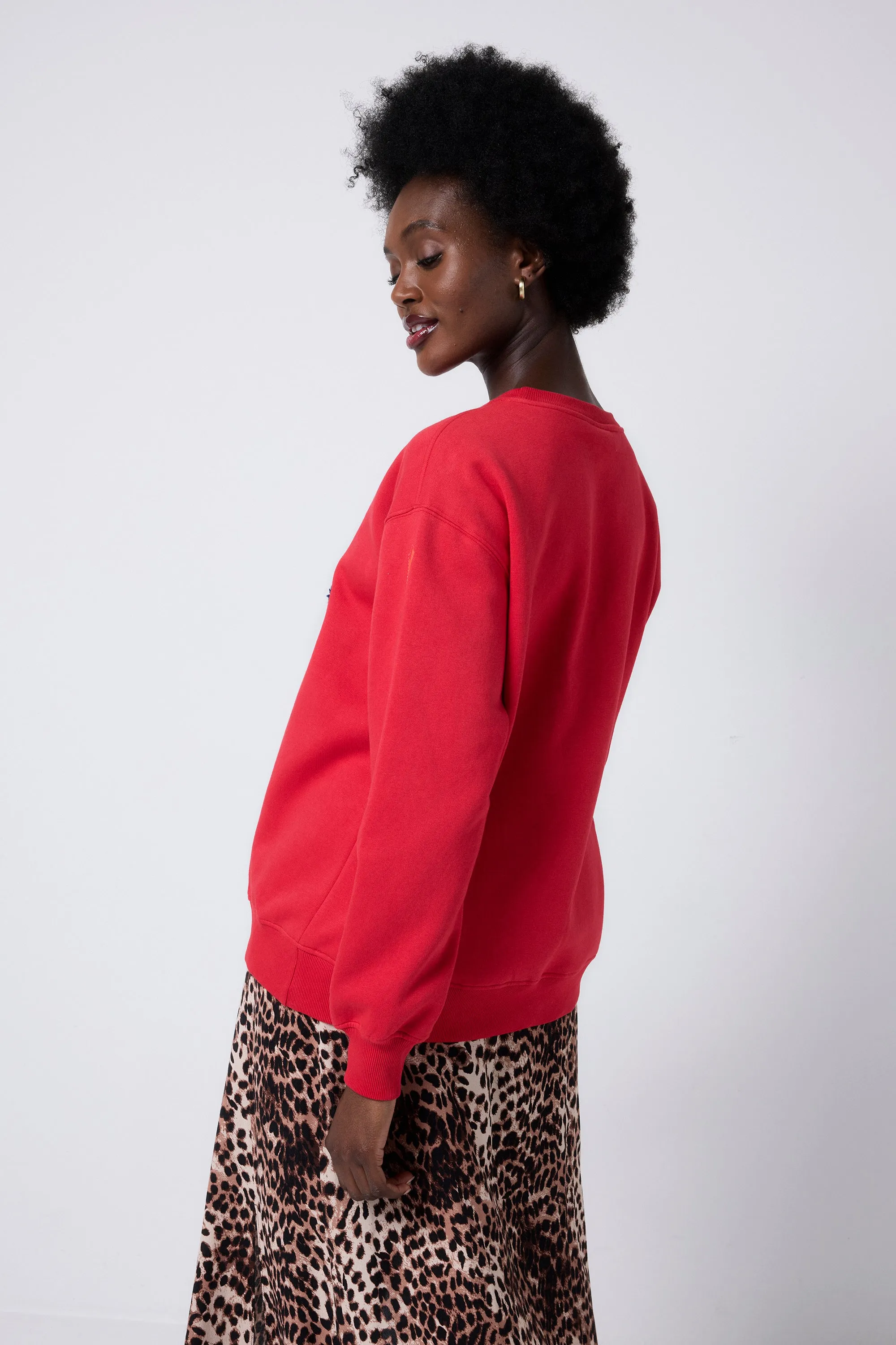 Trendy Vibes Red Varsity Scamp & Dude Oversized Sweatshirt