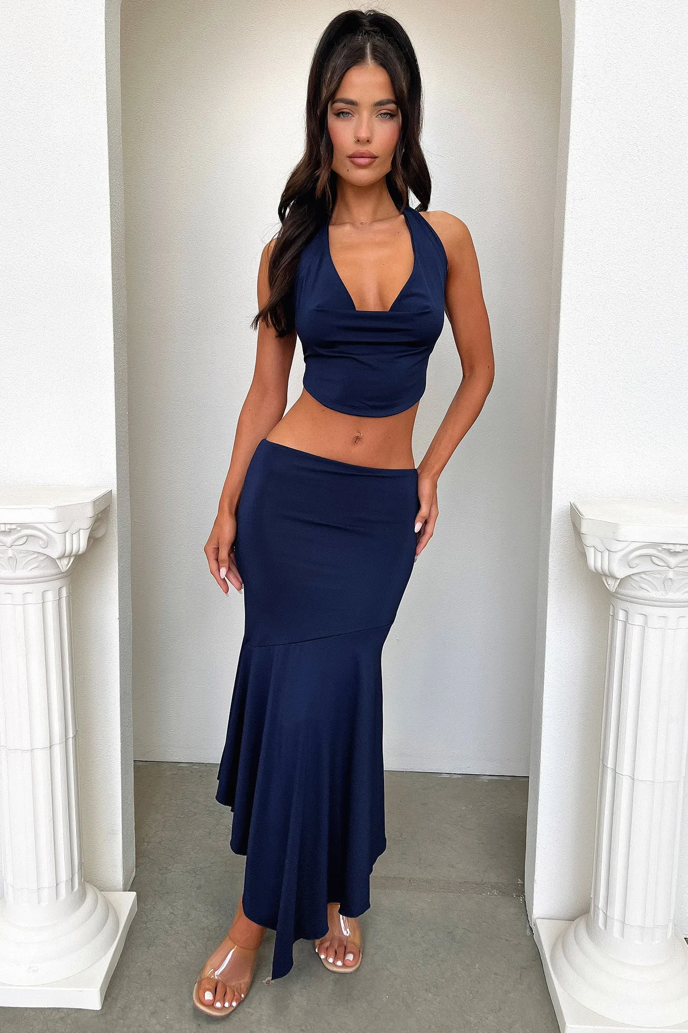 Aida Maxi Skirt - Navy Texture Shot Silicone Grip Trim
