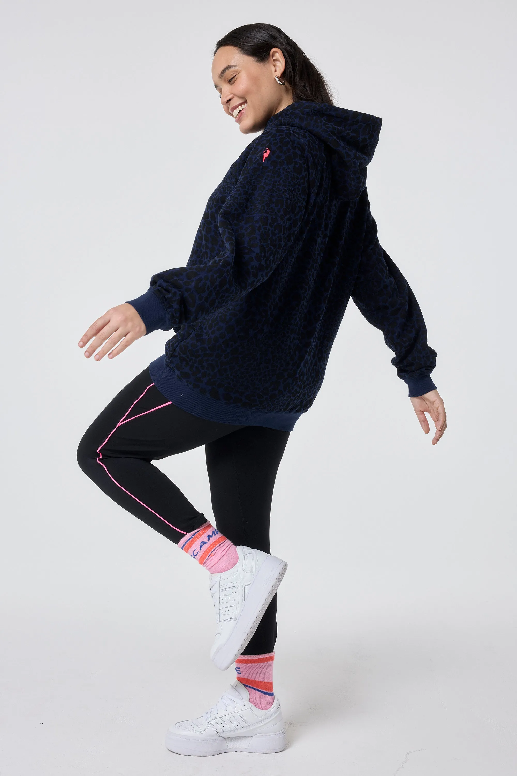 Brushtail possum like Urban Comfort Navy with Black Rock and Roll Leopard Hoodie