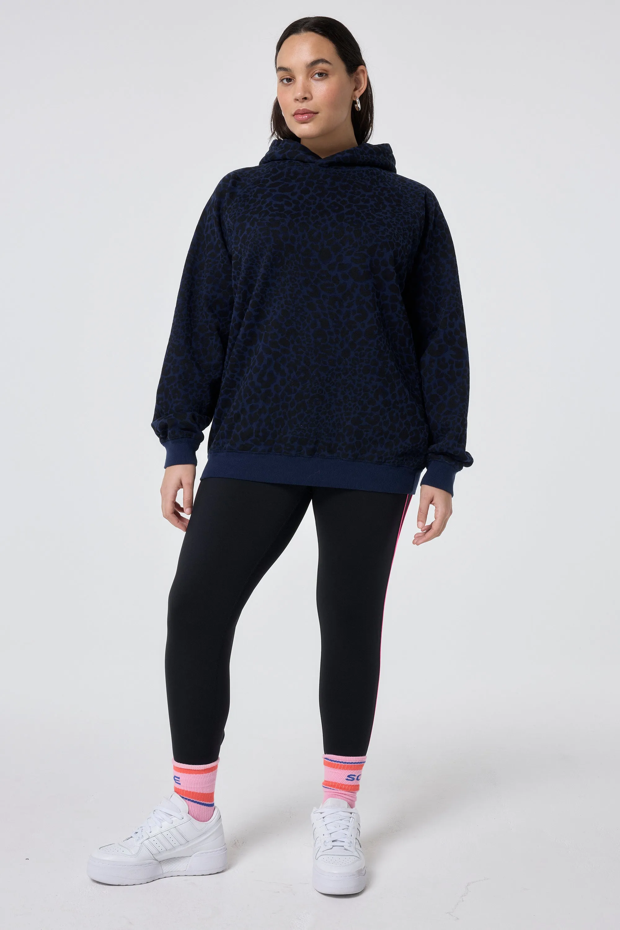 Navy with Black Rock and Roll Leopard Hoodie Premium Cotton Fleece Gender Neutral