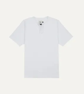 Ribbed Collar Trim White Cotton Two-Button Henley T-Shirt