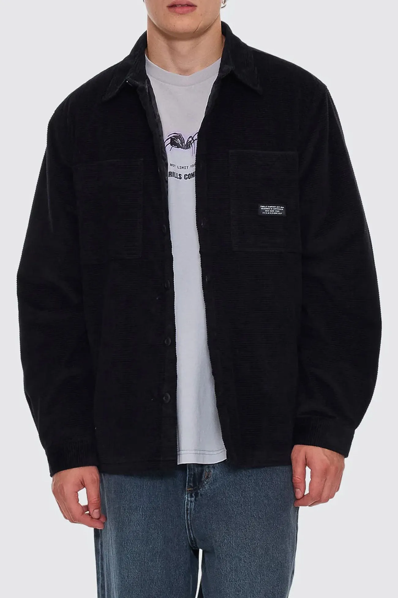 BoxyCrop Bonded Seam Durability Connected Overshirt Black