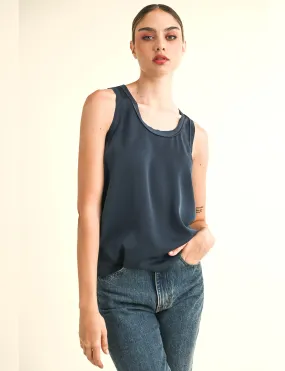 Ultra Fine Microfiber Blend Intelligence - gathering Cassidy Tank Top, Navy