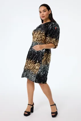 Copper Ombre Sequin Puff Sleeve Short Dress Smart Fabric