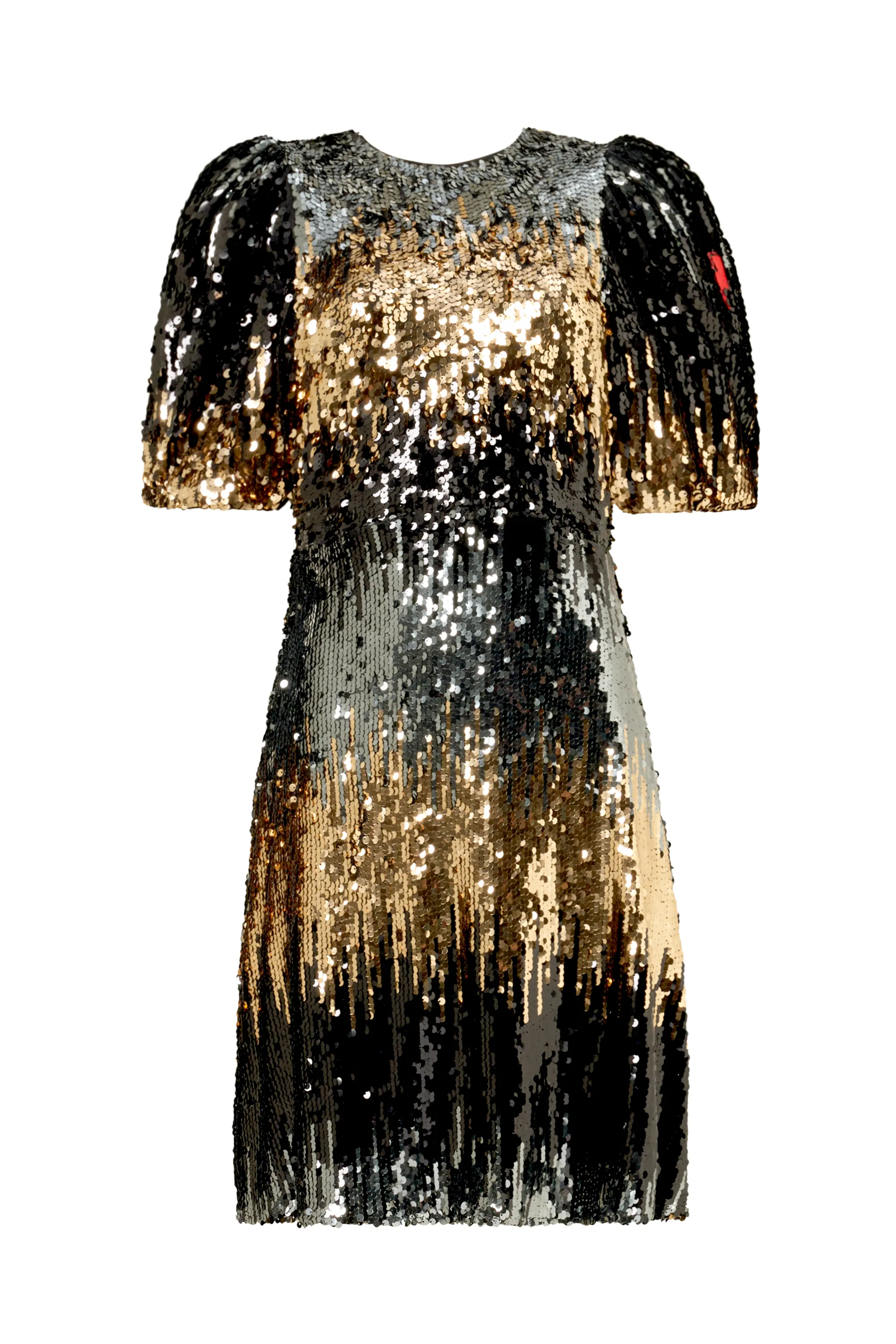 Simple Texture Matte-Lining Copper Ombre Sequin Puff Sleeve Short Dress