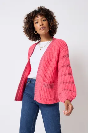 Coral with Pink Lurex Stripe Edge to Edge Cardigan GarmentDyed Finish