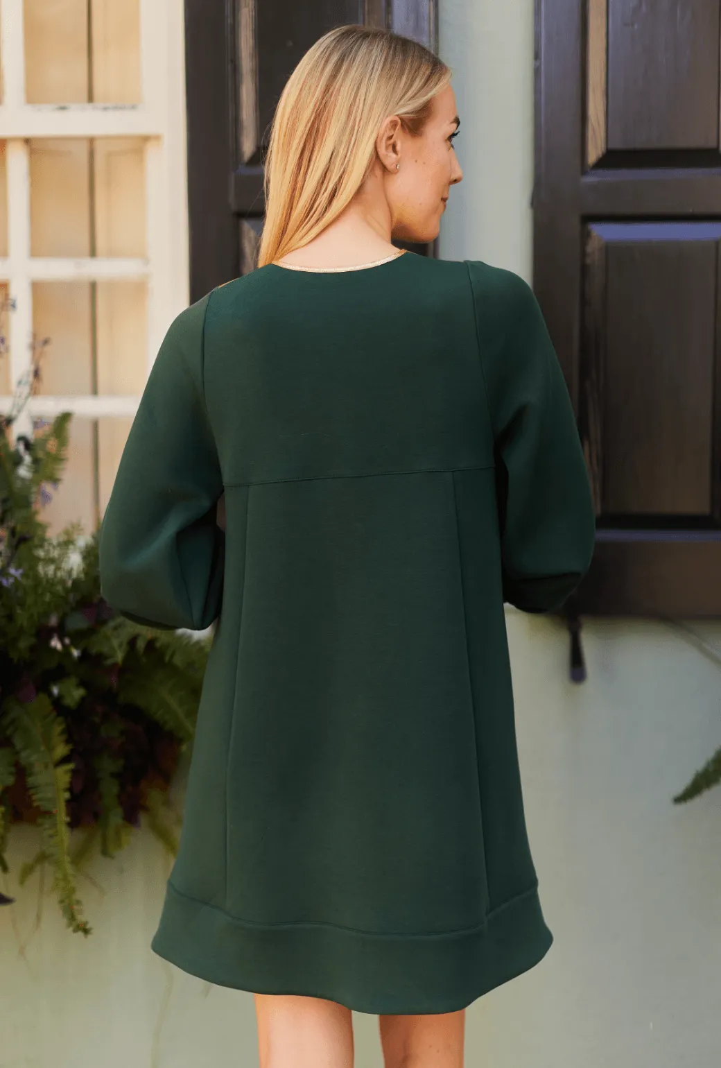 Bib Front A-line Dress - Emerald & Gold Perfect Layering