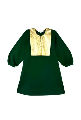 Bib Front A-line Dress - Emerald & Gold Basic Cool