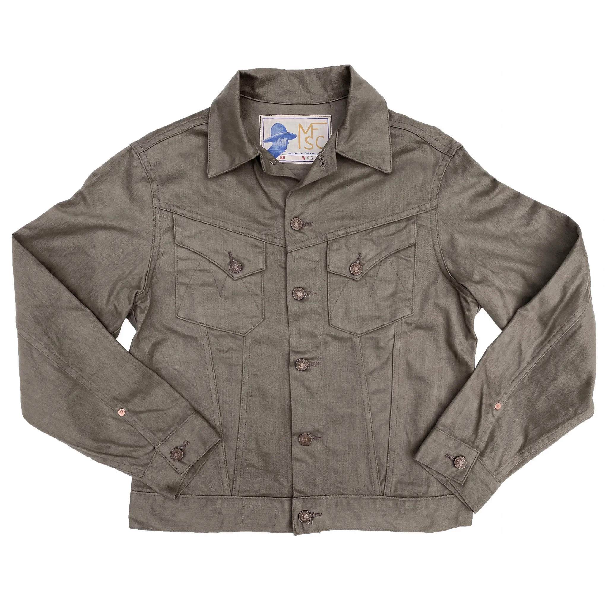 Double Layered Collar Single Buttons Cowboy Jacket - Mocha Sateen