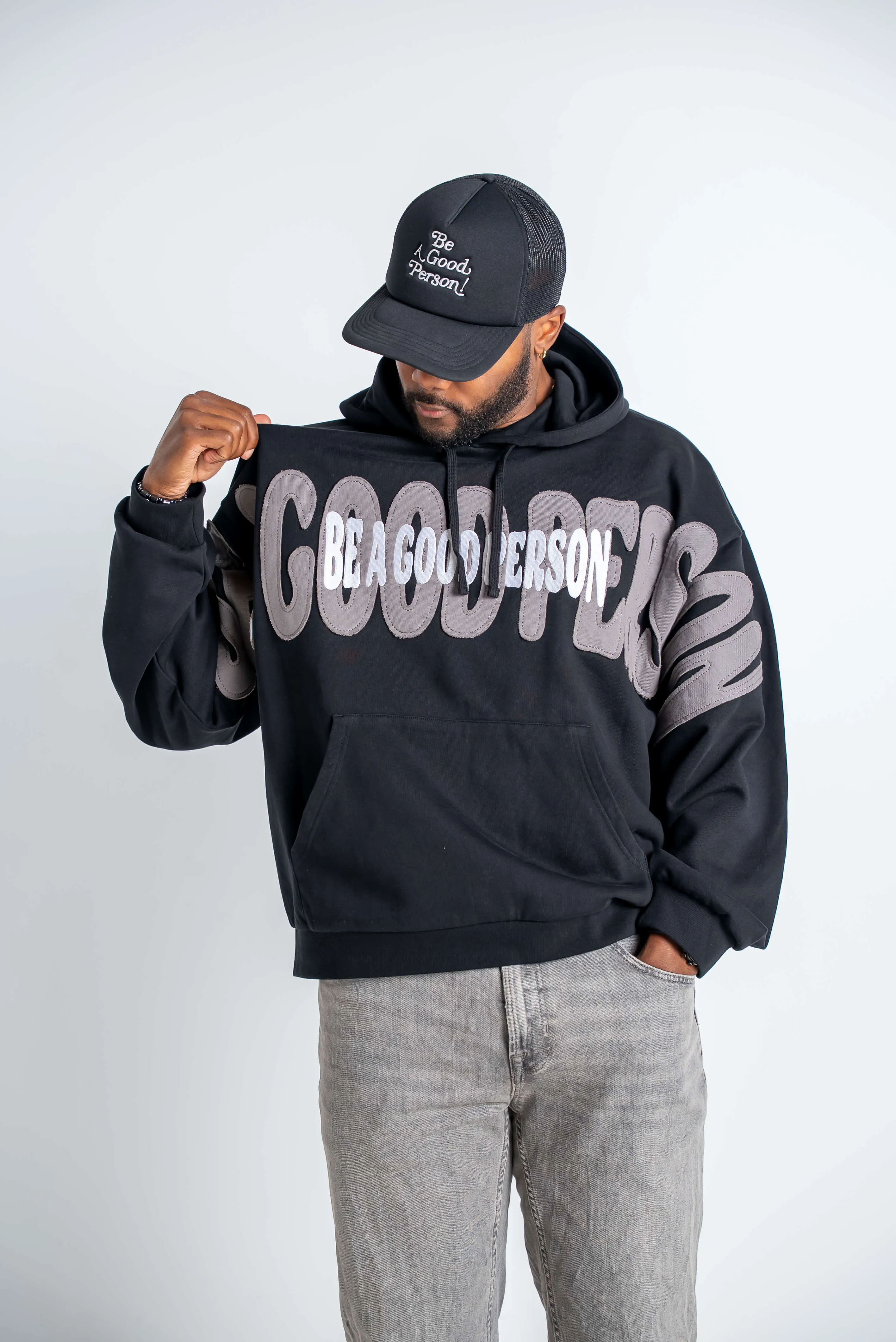 Unisex Appeal Pinched Slouch Fit Hoodie - Black