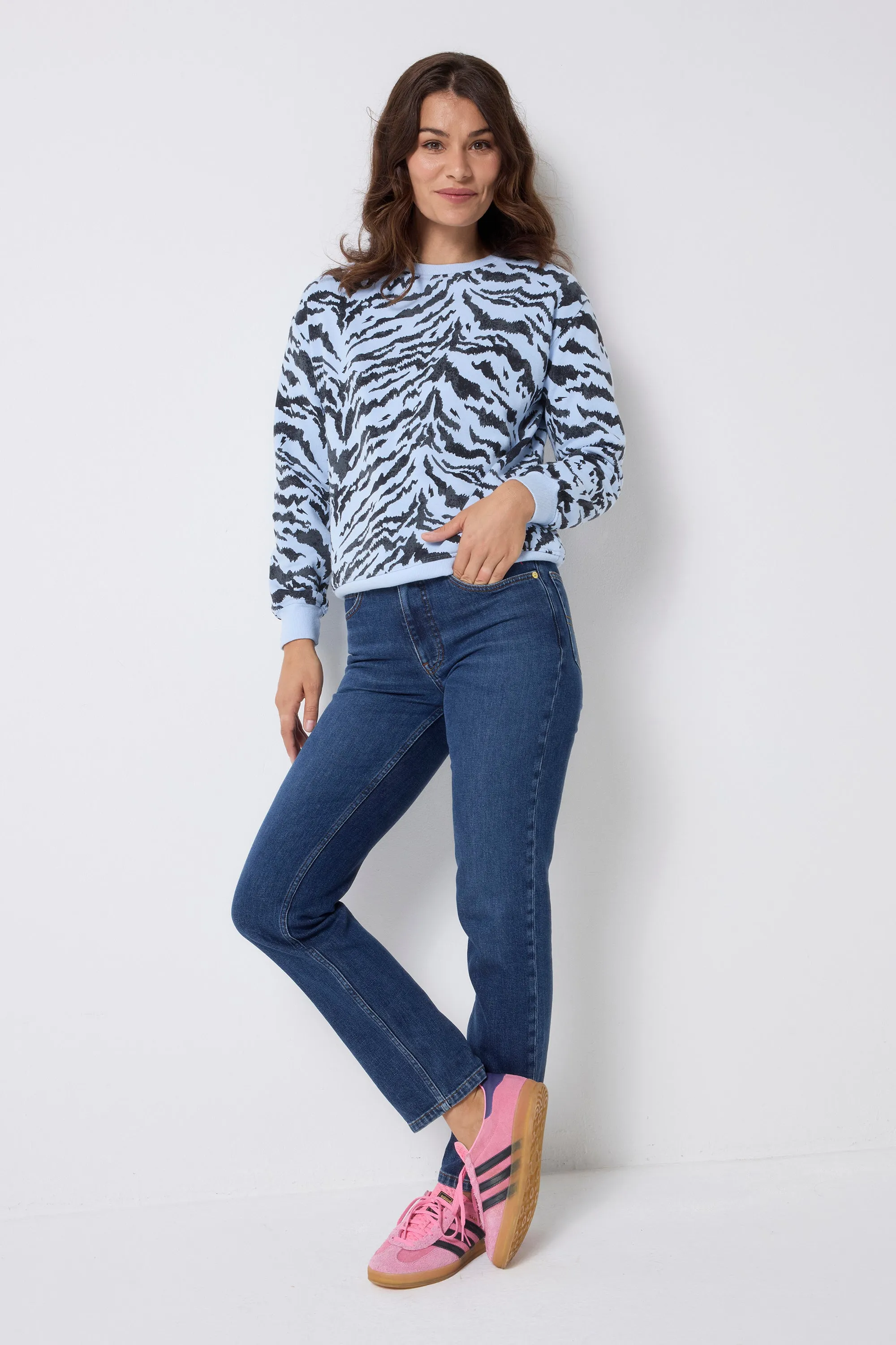 Timeless Chic Pale Blue with Black Texture Tiger Oversized Sweatshirt