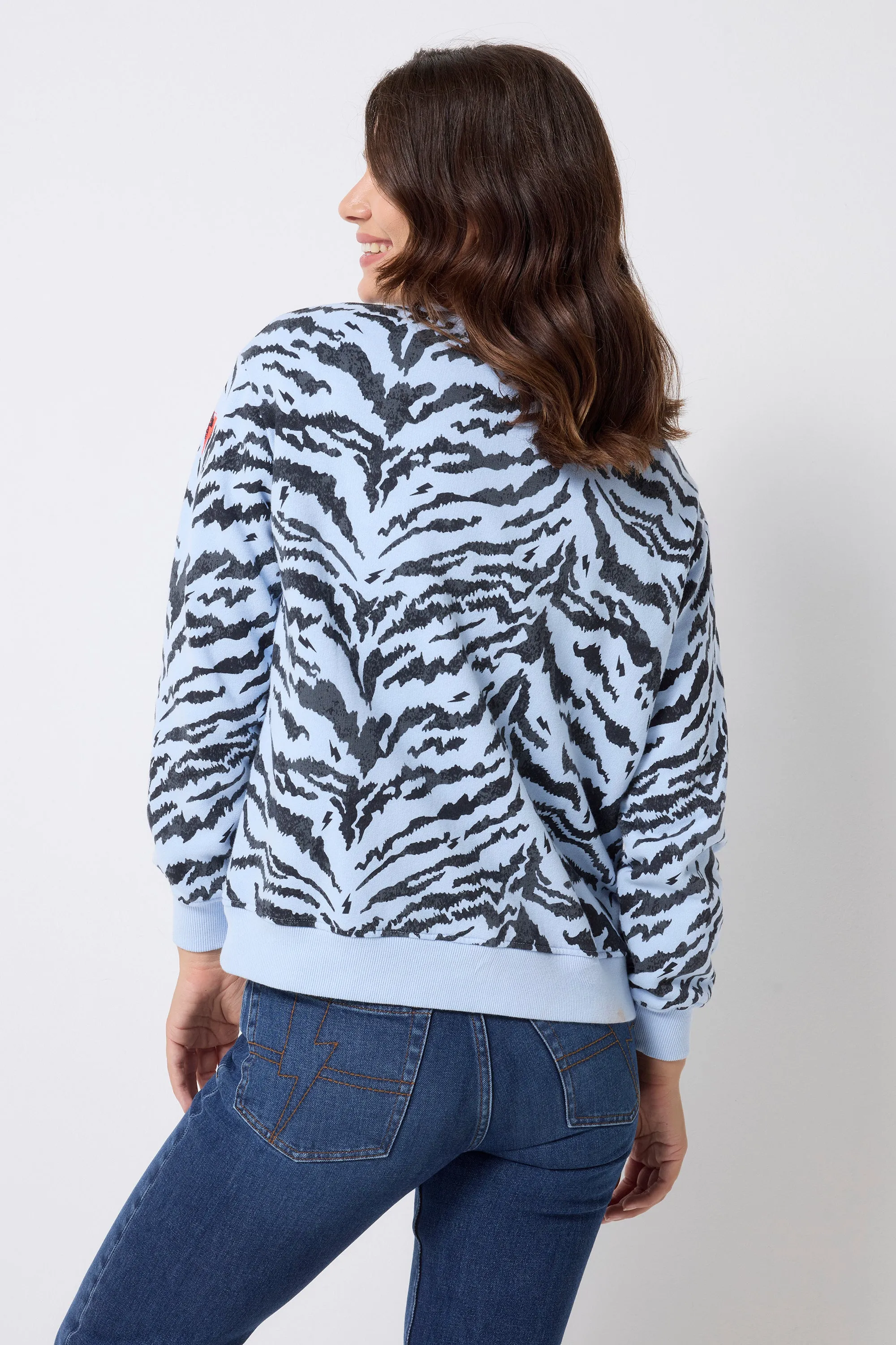 Pale Blue with Black Texture Tiger Oversized Sweatshirt product mountain style allure appropriate for work