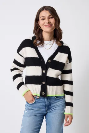 Simple Look Cream with Black Bold Stripe Cardigan