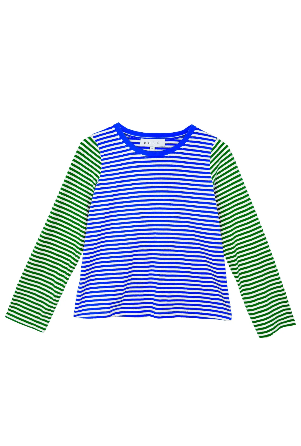 Crew Neck Contrast Tee - Green and Blue Stripe HighDensity Weave Low Profile Zipper Closure