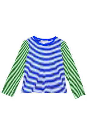 Crew Neck Contrast Tee - Green and Blue Stripe HighDensity Weave Low Profile Zipper Closure