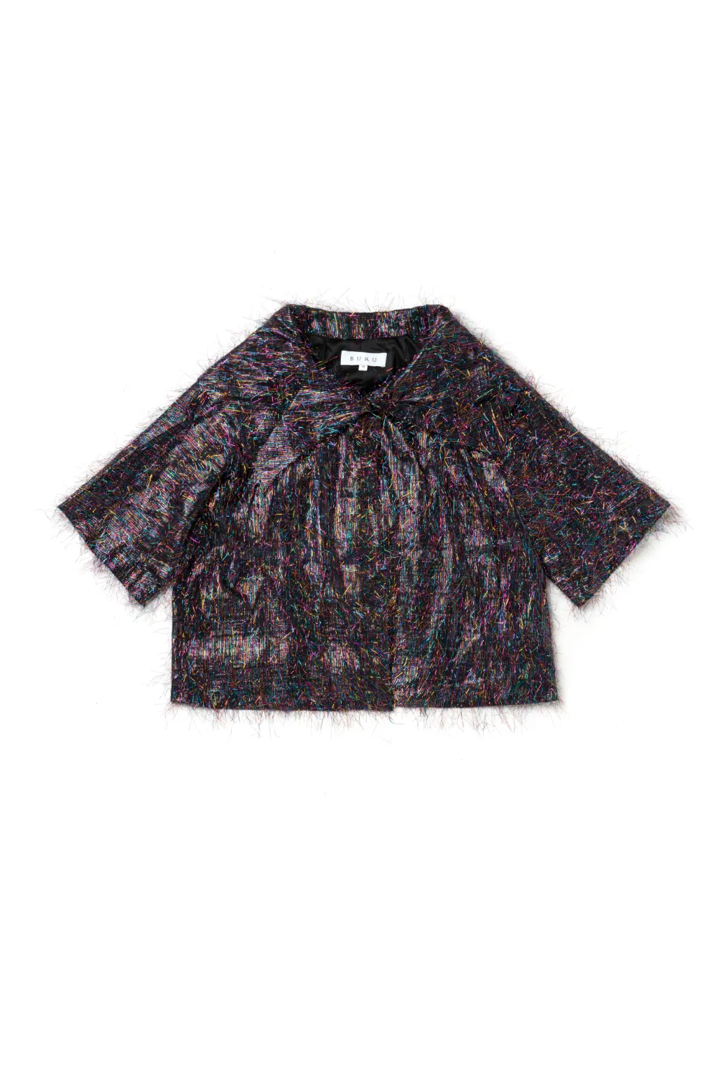 Cropped Car Coat - Rainbow Tinsel Vegan Safe Quick Release Fasteners