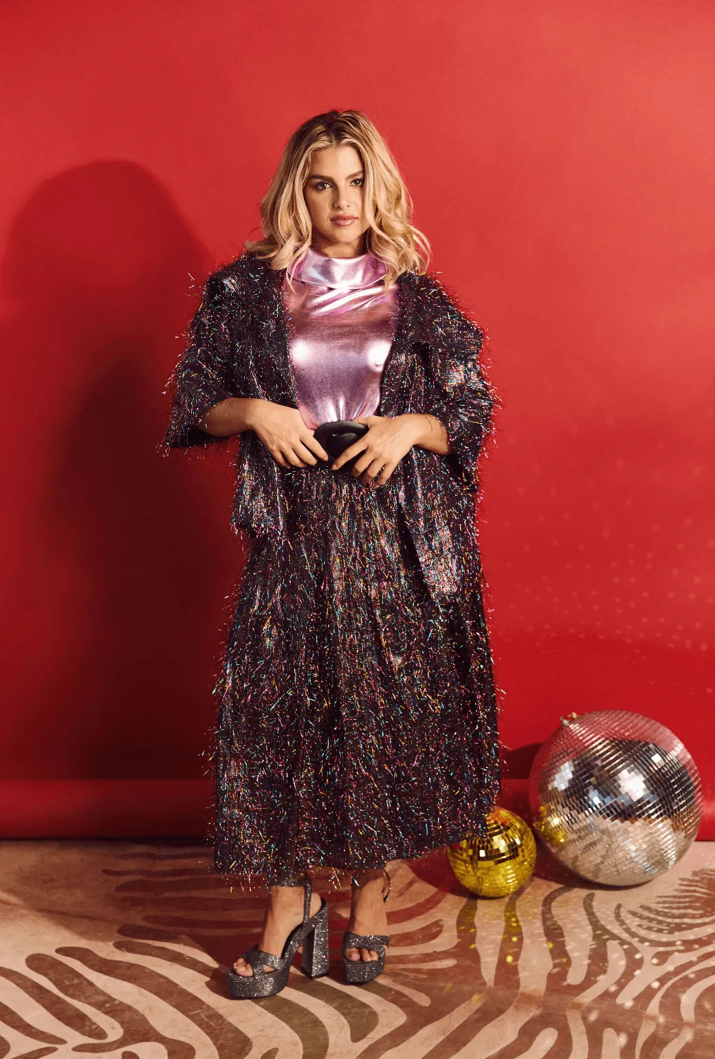 Cropped Car Coat - Rainbow Tinsel Reflective Trim