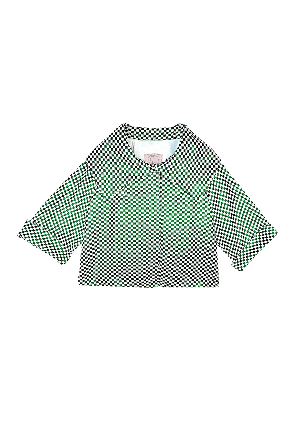 Cropped Grace Coat - Emerald Checkerboard Shimmer ScratchResistant Zippers