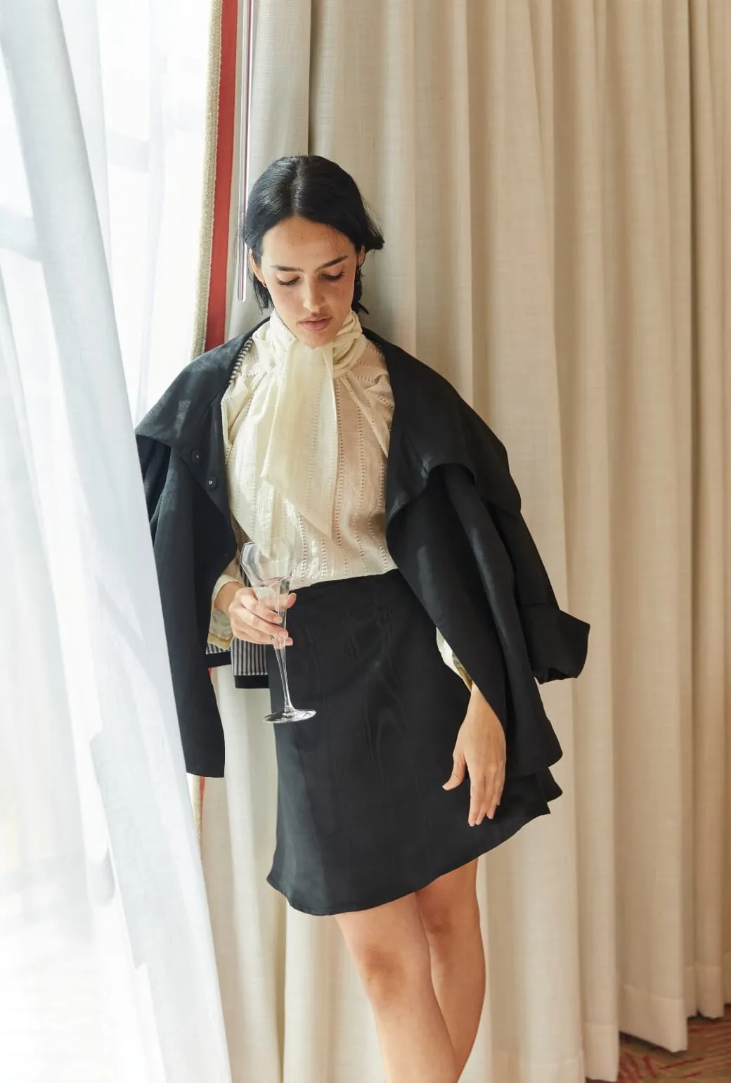 Cropped Grace Coat - Noir Moir?? UV Protective Draft Block