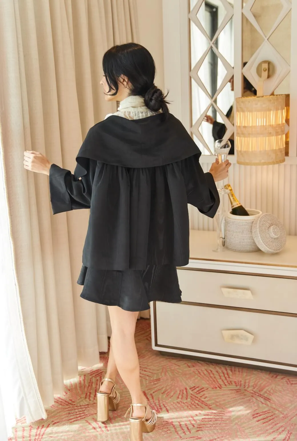 Cropped Grace Coat - Noir Moir?? SeamlessShoulderPanels