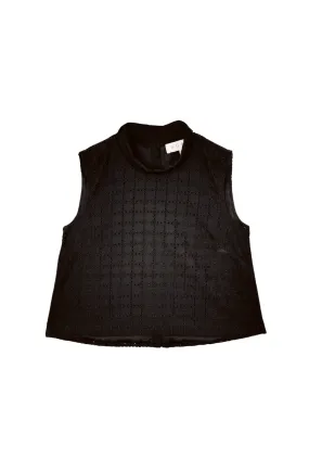 Cropped Sleeveless Mod Top - Black Eyelet Versatile Design