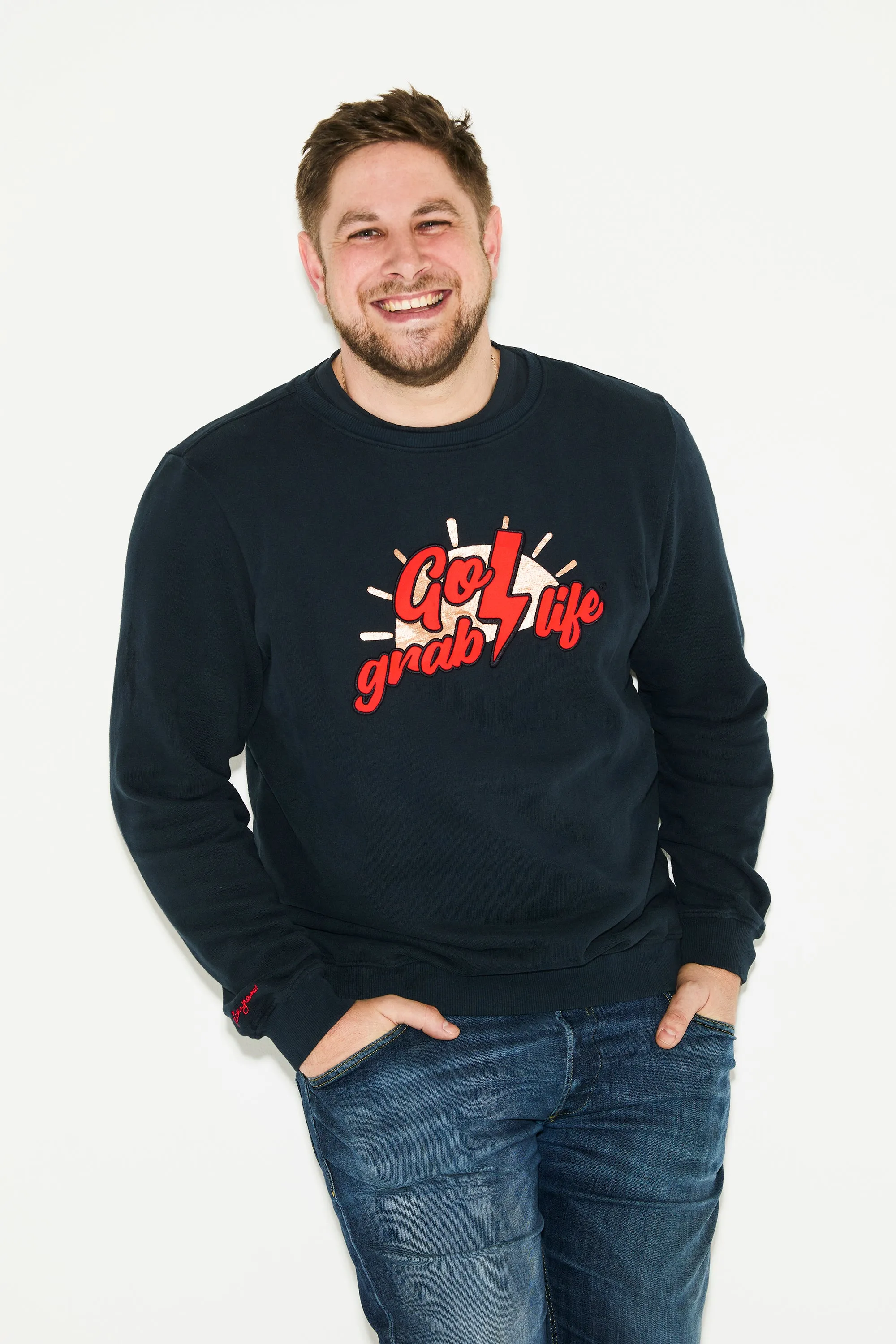 Scamp & Dude x Nicky Newman Navy 'Go Grab Life' Charity Classic Sweatshirt Muscular Fit Stylish Fit