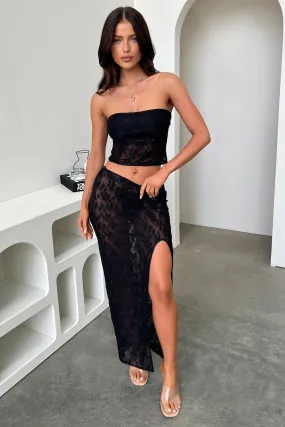 Elia Skirt - Black Embossed Detail Figure Flattering