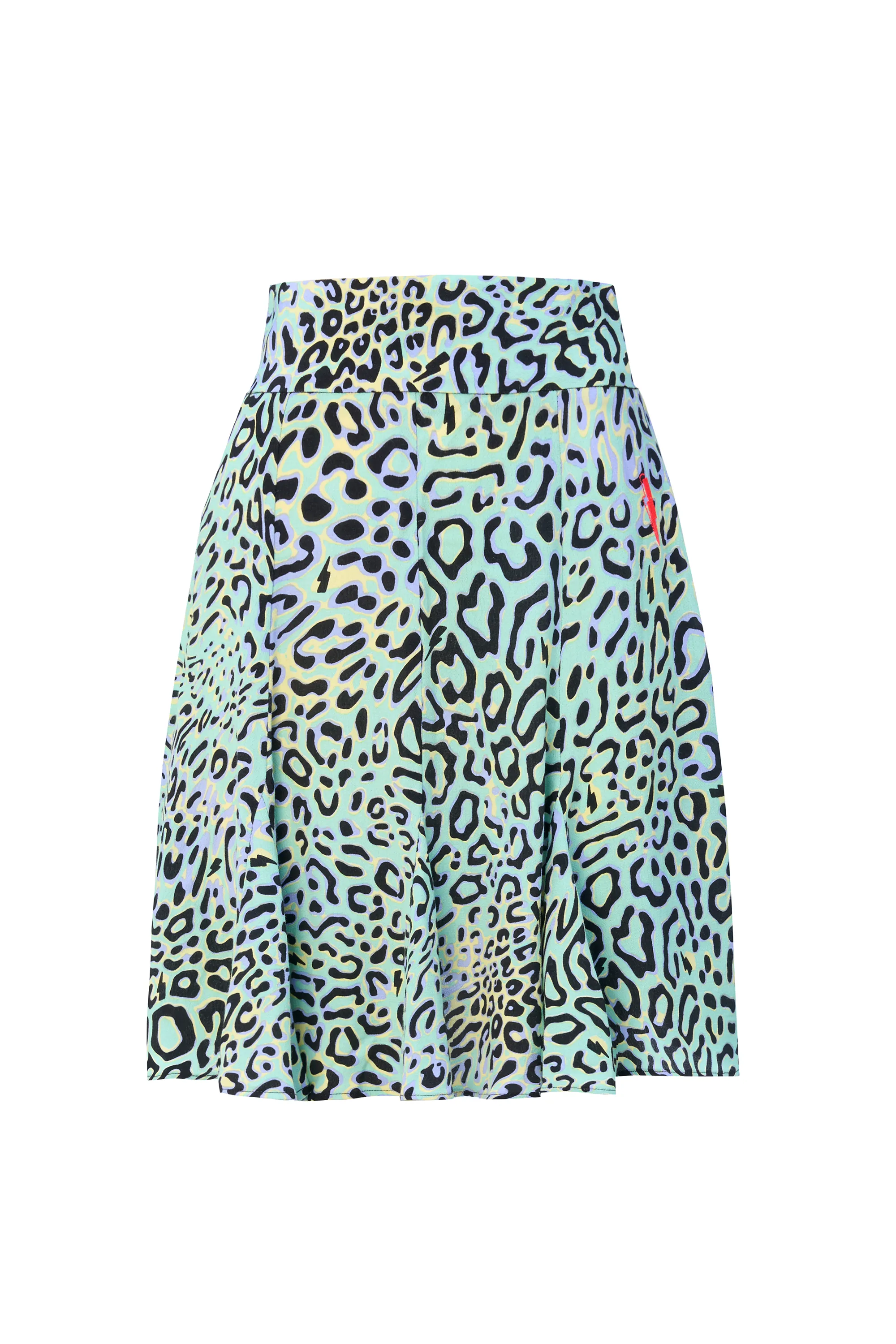 Signature Line Cashmere Touch Green with Yellow Leopard Ray Skater Skirt