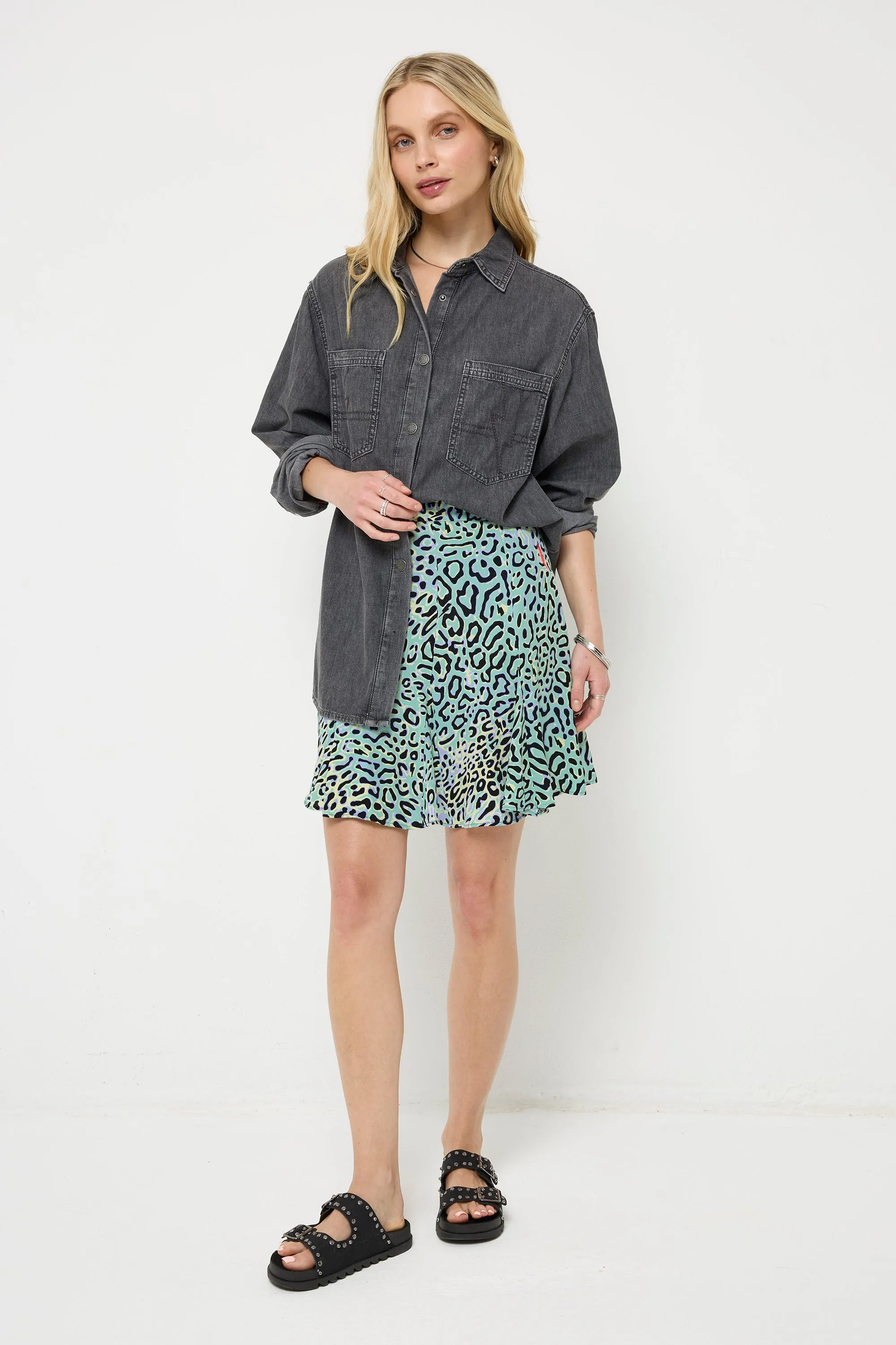 Green with Yellow Leopard Ray Skater Skirt Day To Night