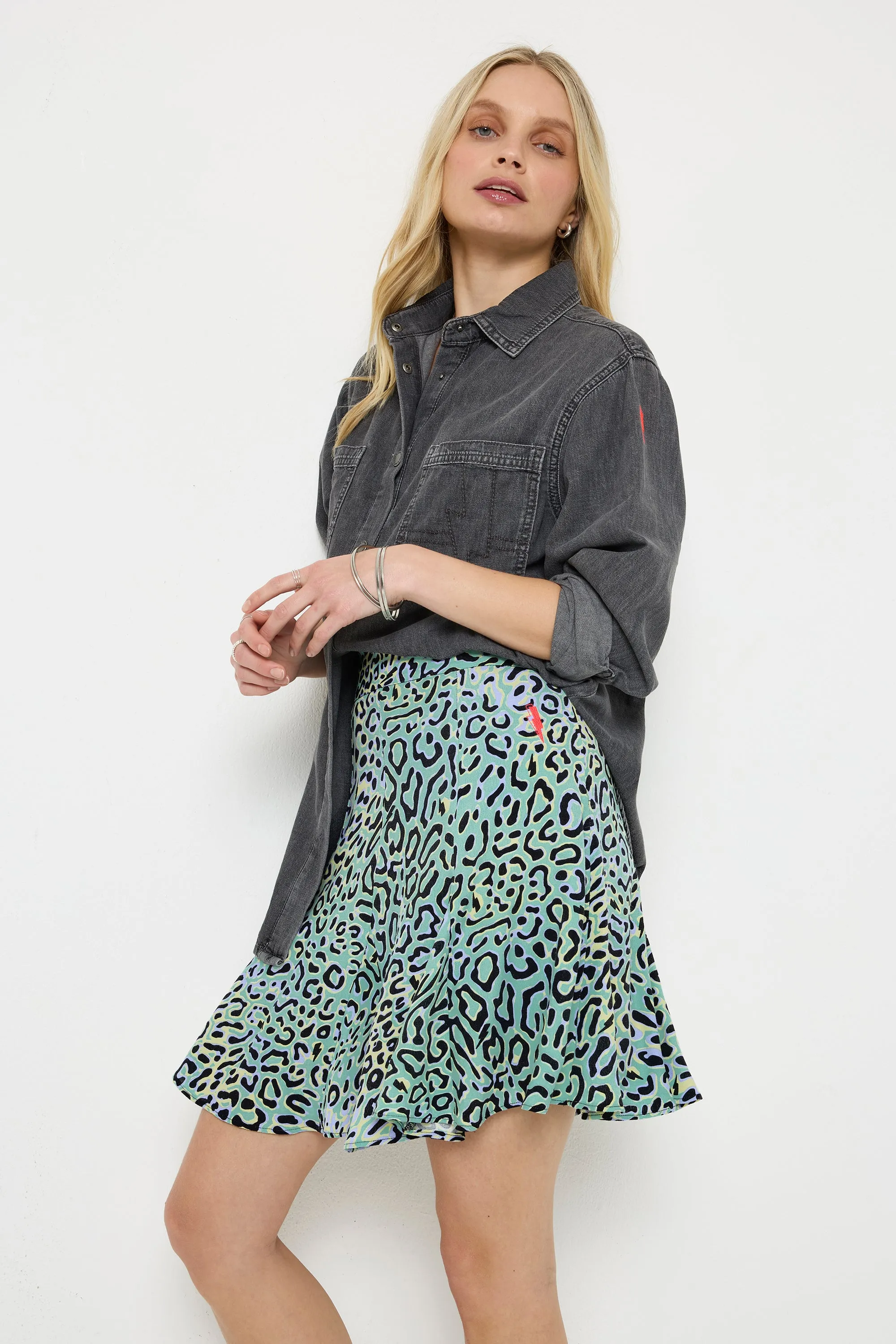 Limited Release Comfy Wear Green with Yellow Leopard Ray Skater Skirt